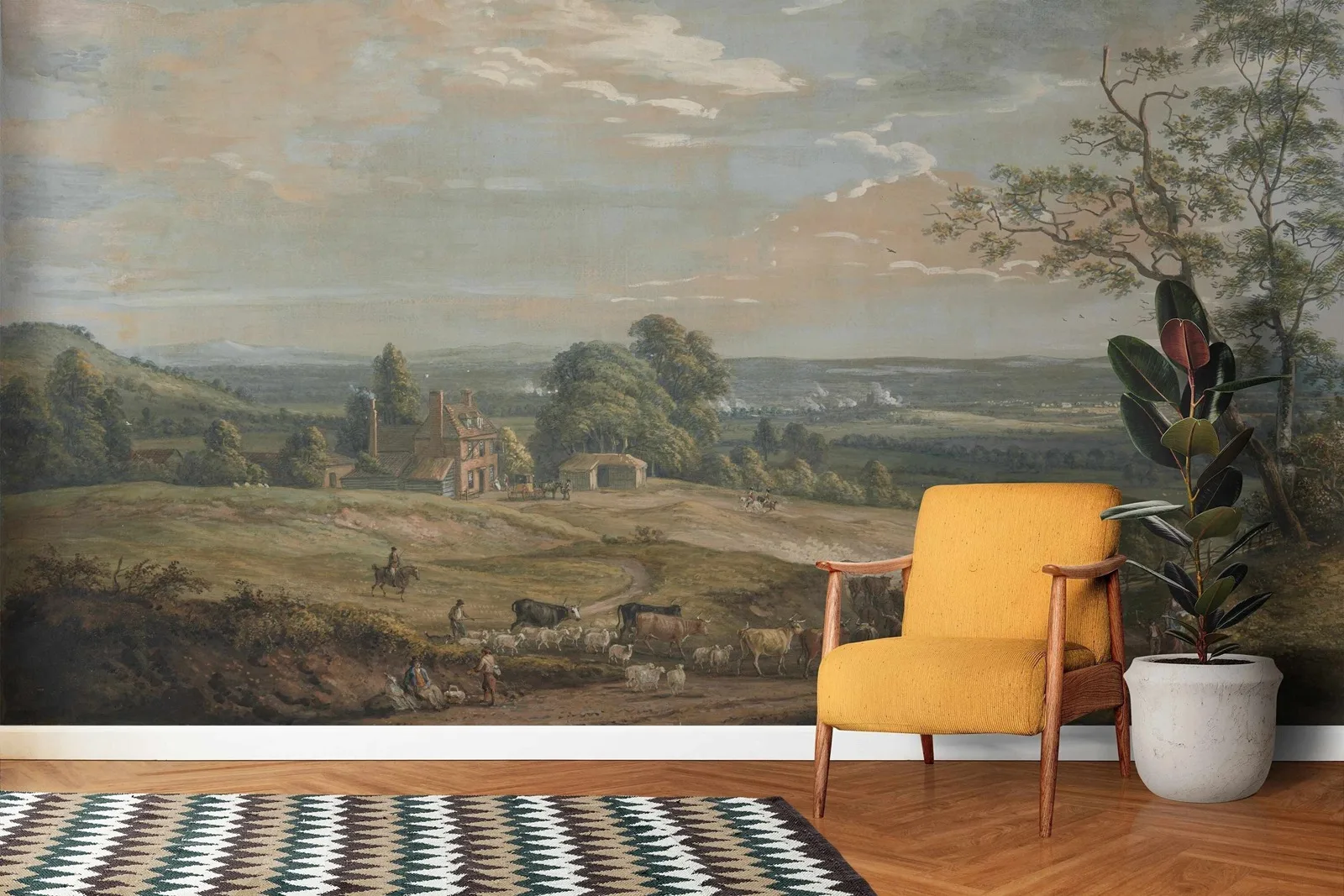 English Rural  Retro Wall Mural ,Traditional Non-woven Wallpaper For Home Decor ,Landscape Panoramic Vintage Scenic Victorian