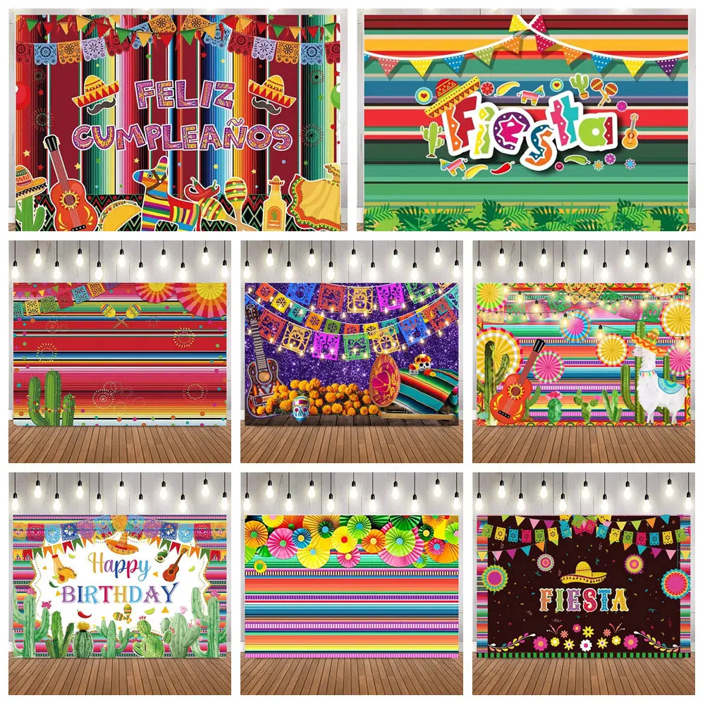 

Mexican Fiesta Colorful Floral Stripe Backdrop Cinco De Mayo Happy Birthday Theme Photograph Background For Party Decor Portrait