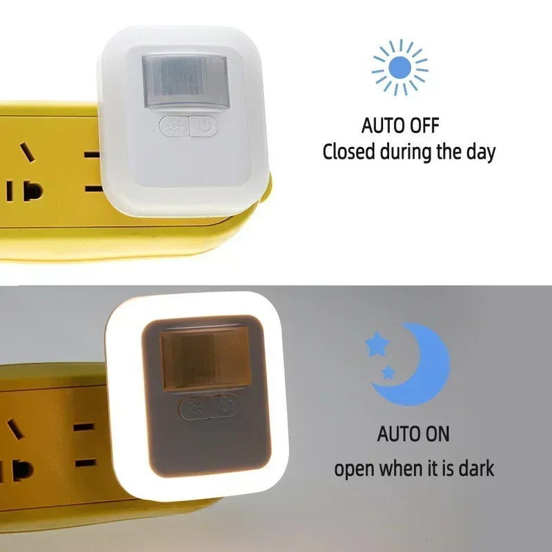 Brightness Adjustment Motion/Sound/Light Sensor Night Light Led Smart Plug-in Wall Night Light Bedroom Lamp Staircase Decor Lamp