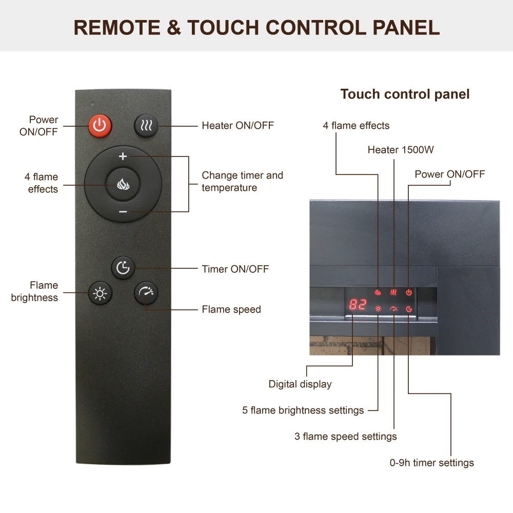 33-inch infrarood elektrische haardinzet, touchpanel home decor verwarming, rookloze vuurhaard met sierkit