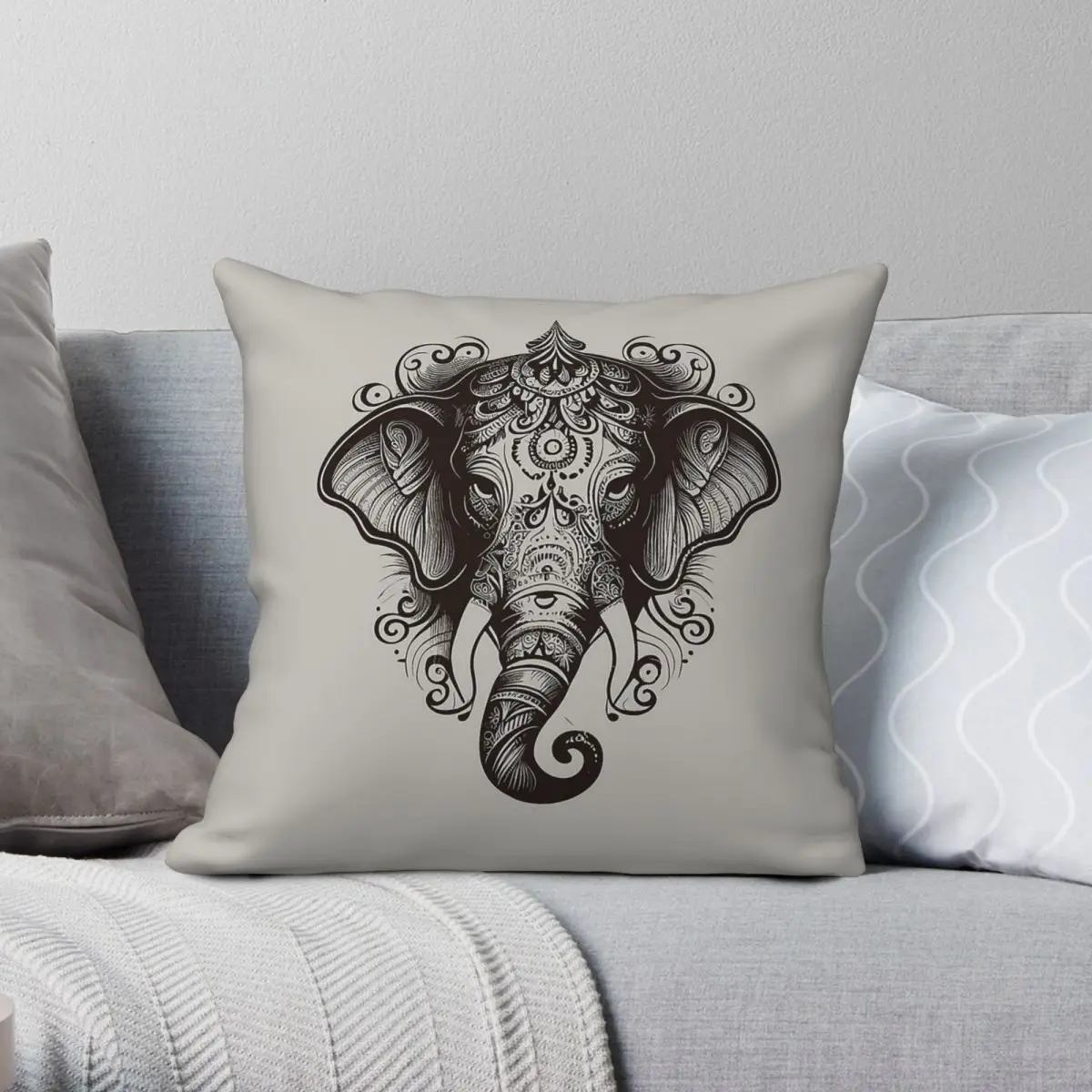 

Hindu Elephant Ganesha Square Pillowcase Polyester Printed Zip Decorative Pillow Case Car Cushion Case 45x45