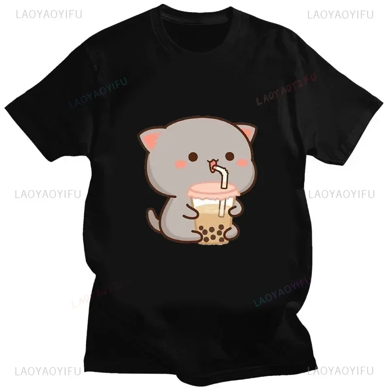 Cute Bear Tshirt Bubu Dudu Cartoon T Shirt Summer Short Sleeve Womens Tee High Quality Cotton Kawaii Couple Clothes Short-sleev