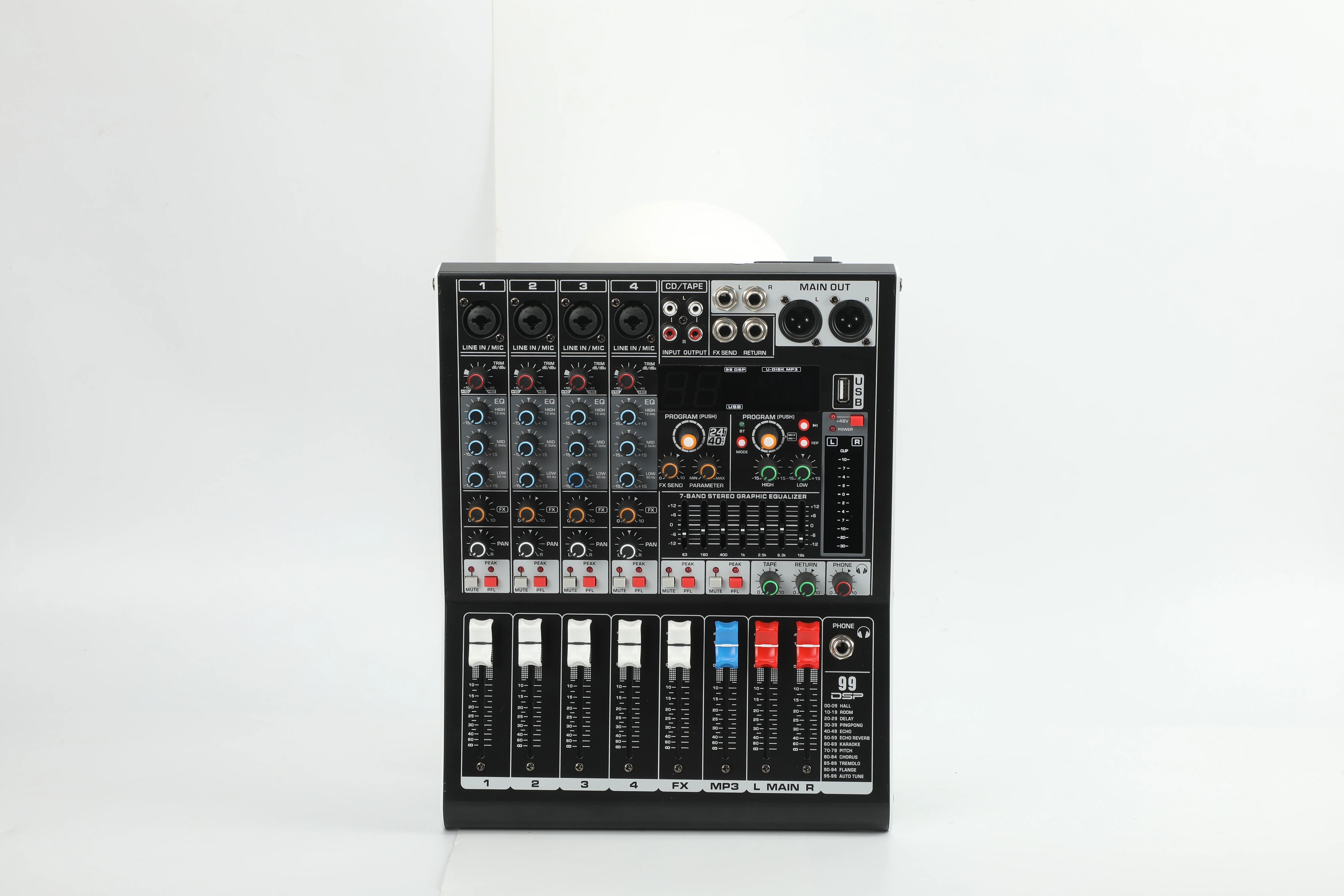 Baru BG 4 Channel 99 DSP Audio Mixer 48V Phantom Power USB Studio suara acara langsung Bluetooth DJ konsol pencampuran untuk Karaok bernyanyi