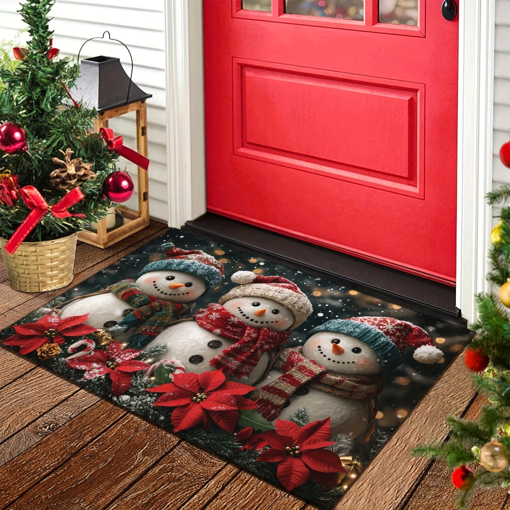 Christmas Snowman Poinsettia Door Mat patio sliding door laundry kitchen service area villa household decorative floor rug