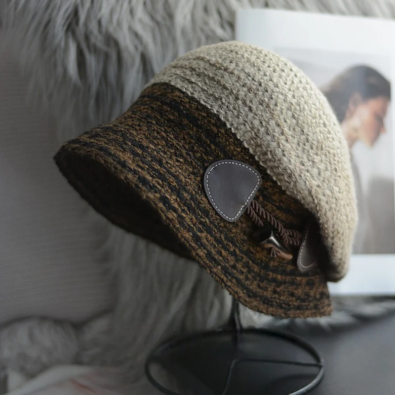French Beret for A Slimmer-looking Face Puffy-brimmed Ladies' Autumn/winter Wool Knit Hat Elegant Fisherman's Cap