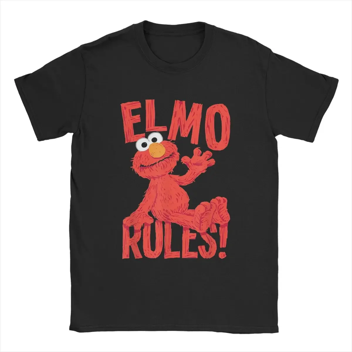 Novelty Sesames Elmo Rules Streets T-Shirt Men Crewneck 100% Cotton T Shirts 80s Cartoon Short Sleeve Tee Shirt Adult Tops