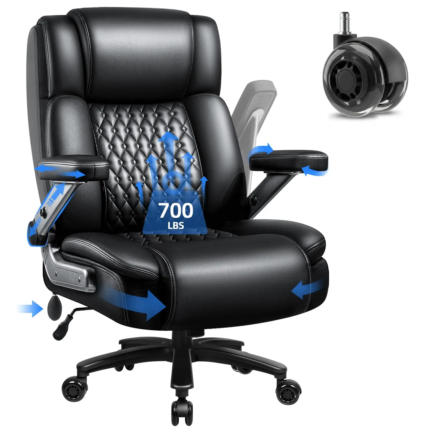 700LBS Heavy Duty Big&Tall Office Chair, 5D Flip Arms & Lumbar | Executive Chair,Dual Rubber Casters,Adjustable Lumbar