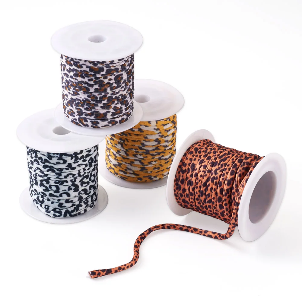 5mm Flat Polyester Elastic Cord Wide Leopard Camouflage Pattern Thread Hair Tie Webbing Garment Sewing DIY Craft Accessories