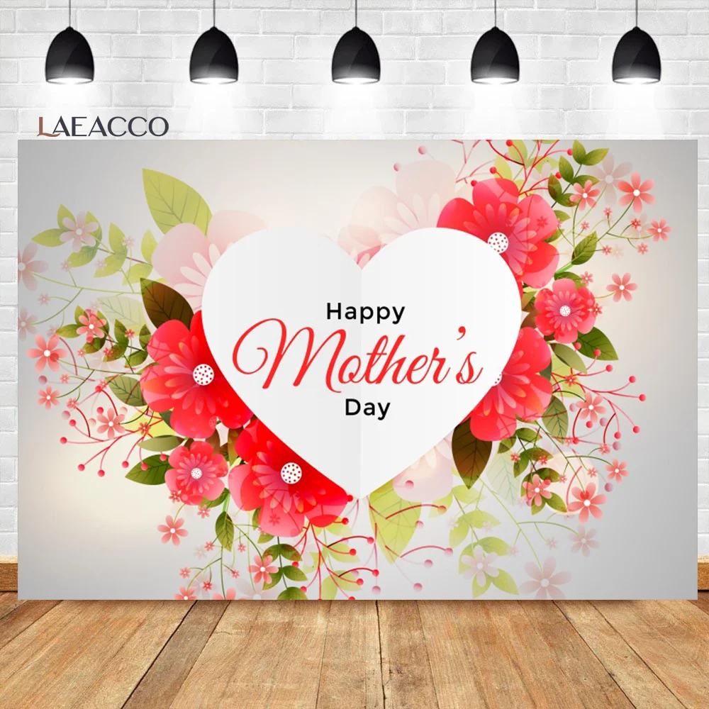 

Laeacco Happy Mother's Day Photo Backdrops Sweet Love Hearts Red Flower Mom Lady Woman Artist Portrait Photography Background