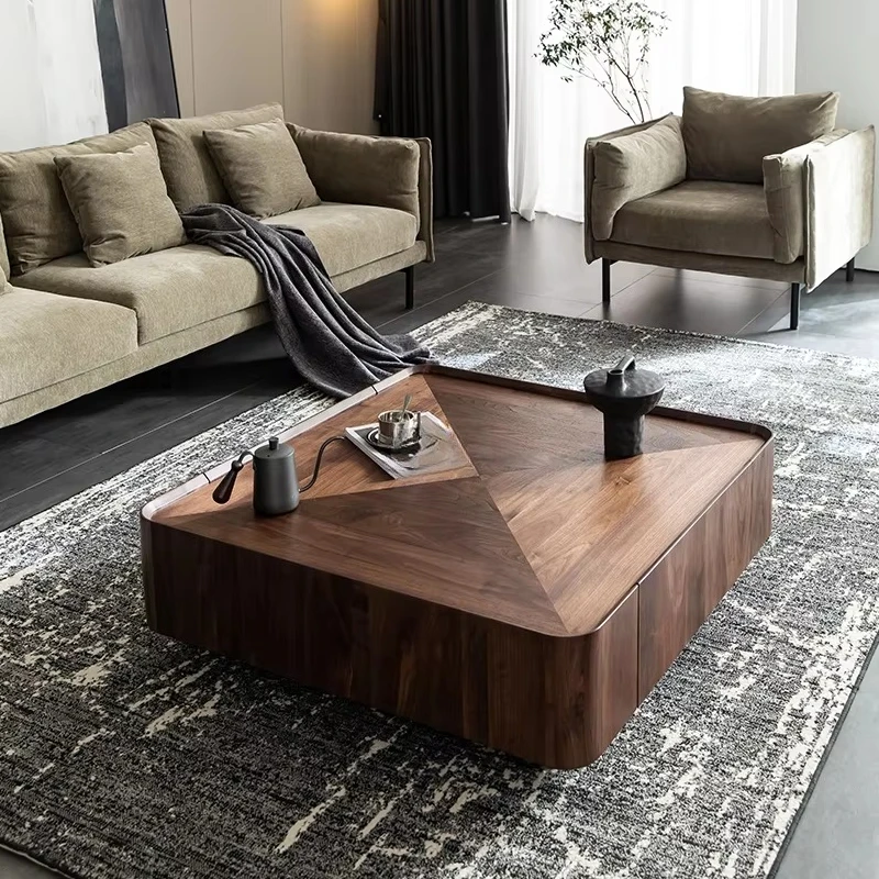 

Mid-Century Modern Walnut Bark Wood Frame Metal Base Minimalist Designer Living Room Tea Table Coffee Table
