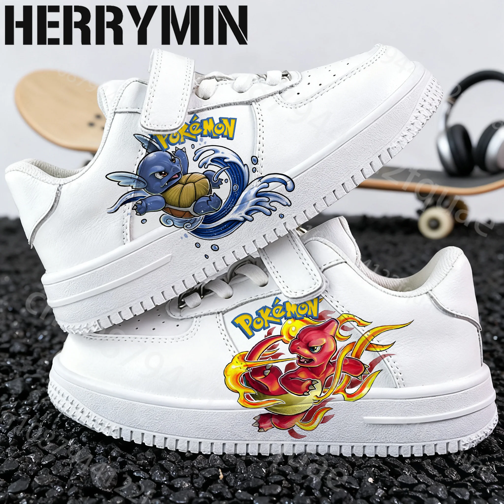 

Новинка 2023 года, белая детская обувь с покемонами для мальчиков и девочек, молодежные студенческие белые удобные кроссовки из натуральной кожи для отдыха