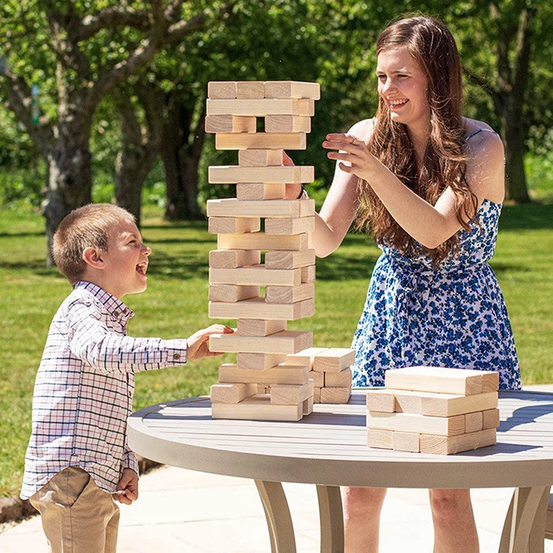 

54x Icebreaker Questions Tumbling Tower Game Wooden Tumbling Tower Block Toy Stacking Brick Blocks Questions Block Building Game