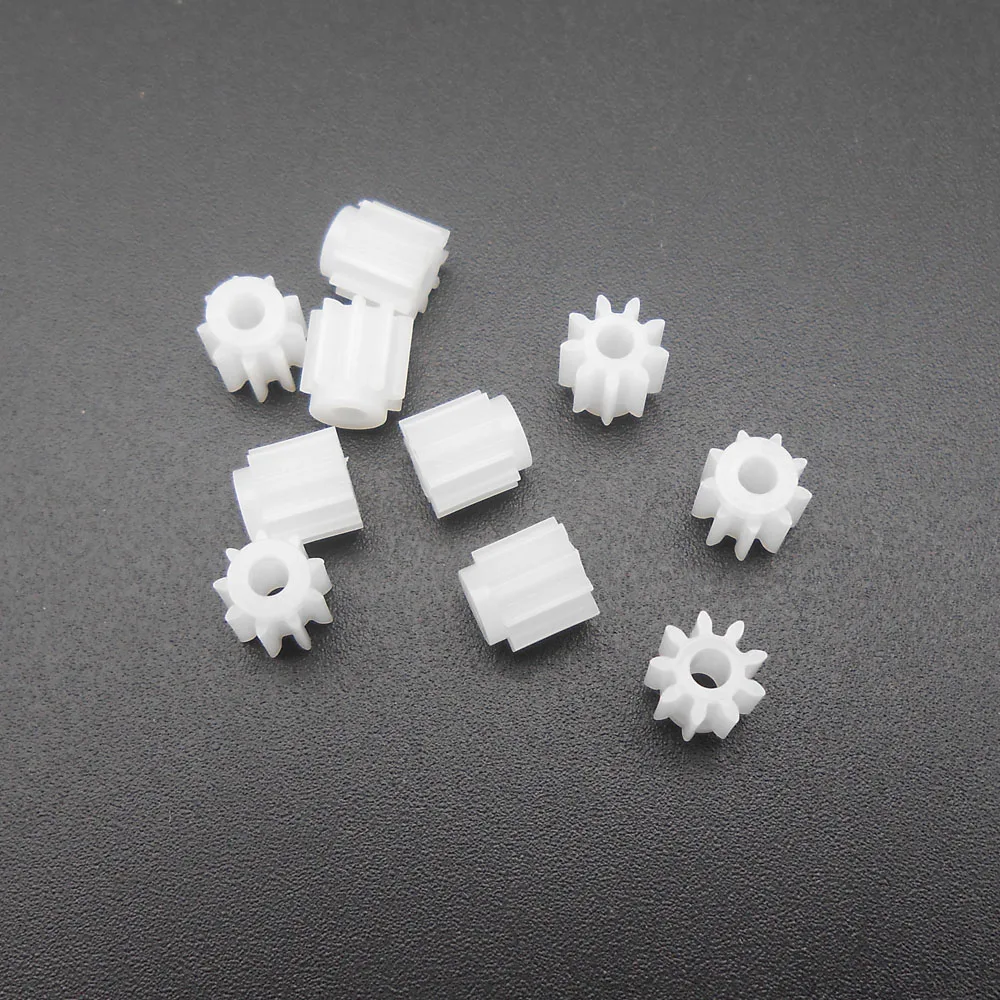 10個/ロット プラスチック製スパー92Aショルダー0.5Mピニオンギア 9歯 穴2mmタイトトイモーターパーツアクセサリー 9T 1.95MM 2A 5.3MMX5.5MM