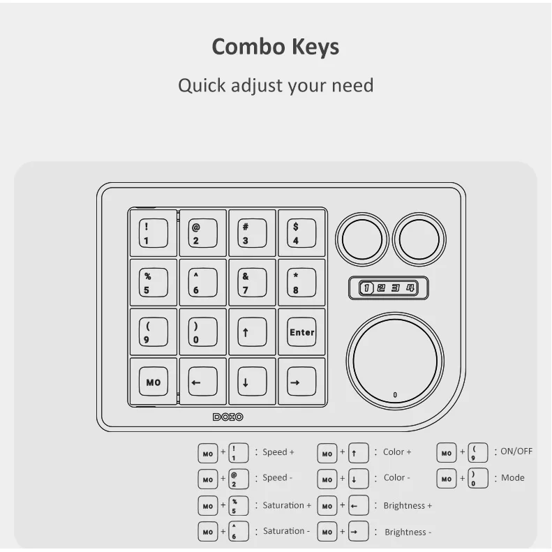 DOIO Mini Keyboard 16 Keys Knob Controller Customized QMK VIA KB16-01 Designer Keypad Small Keyboard