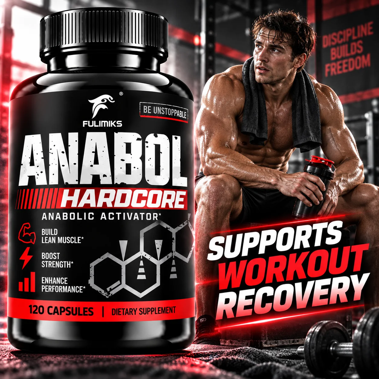 Anabol Hardcore Anabolic Supplement, for Muscle Builder, Muscle Mass Increase, Anabolic Activity Support, Muscle Development