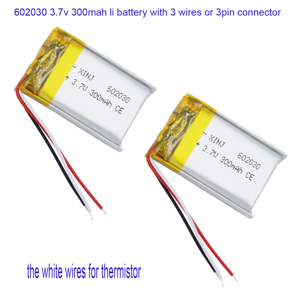 

2pcs 3.7V 300mAh 1.11Wh Li-Polymer Replacement Rechargeable Li Battery JST 3Pin NTC Thermistor 3 Wires 602030 For GPS Camera LED