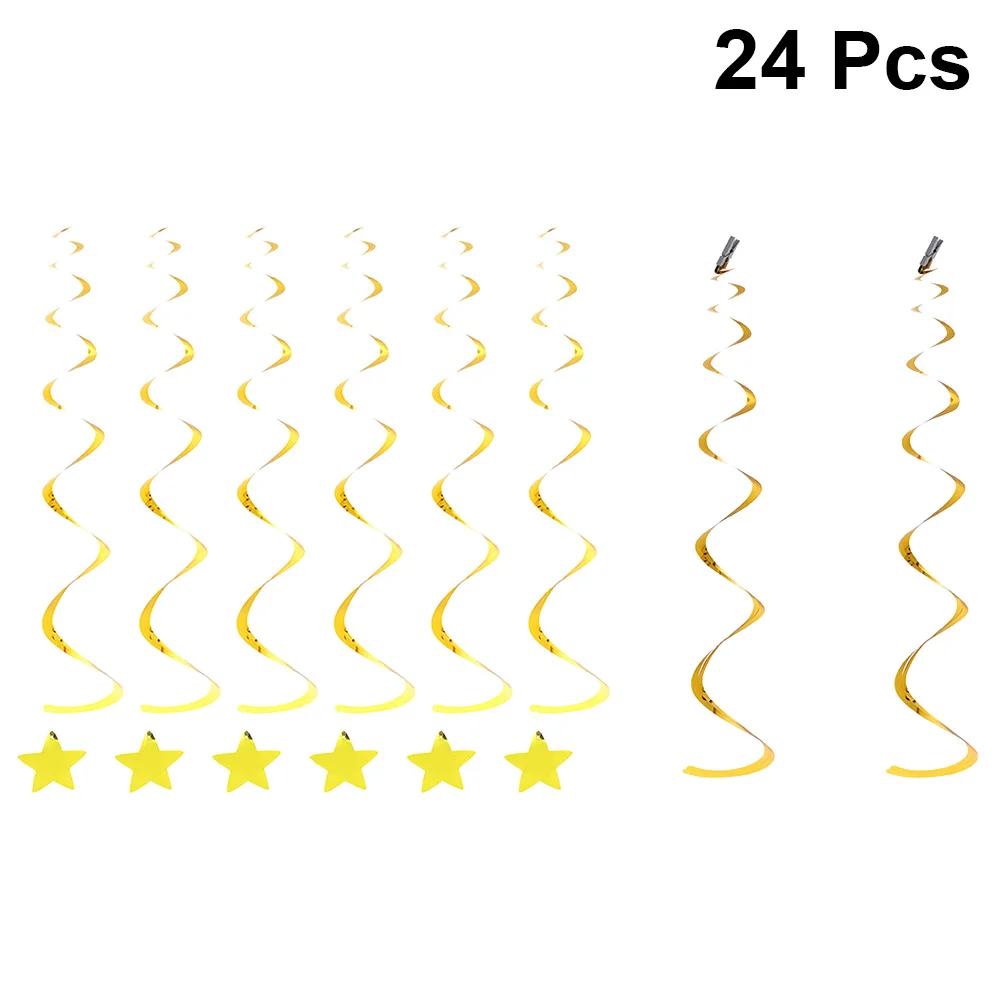 

24pcs Golden Star Pentagram Spiral Hanging Whirls Birthday Party Swirls Decorations Ceiling Streamers For Photo Props Indoor