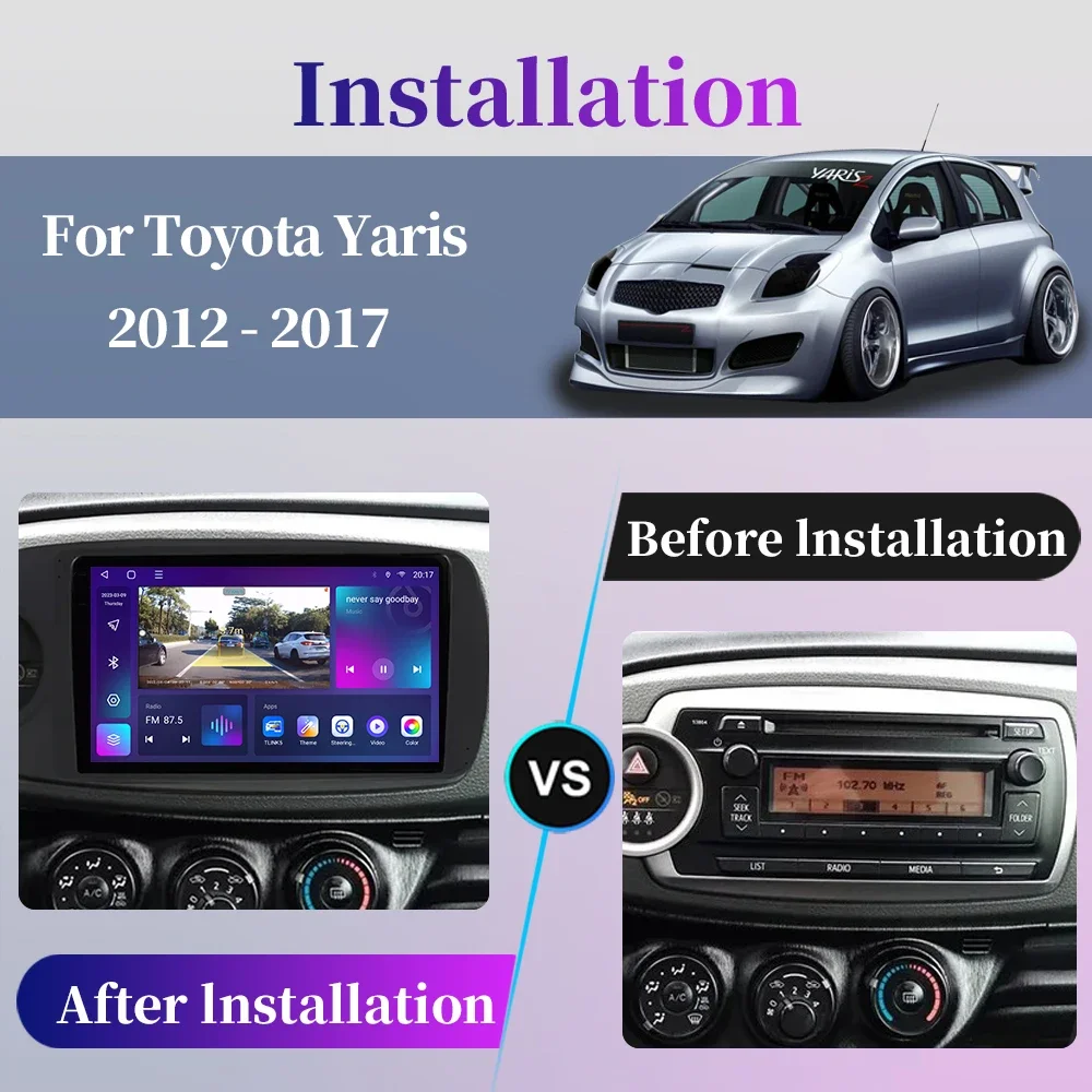 For Toyota Yaris 2012 - 2017 Android Car Radio Multimedia Video Player GPS Navigation Carplay QLED Touch Screen Auto Stereo DSP