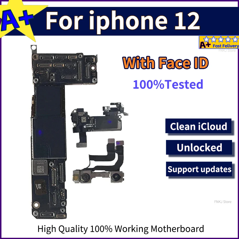 A+ Working Board For iPhone 12/12Pro/12 Pro Max Motherboard With Face ID Unlocked 256GB Logic Clean Free iCloud Tested Crazy Cow