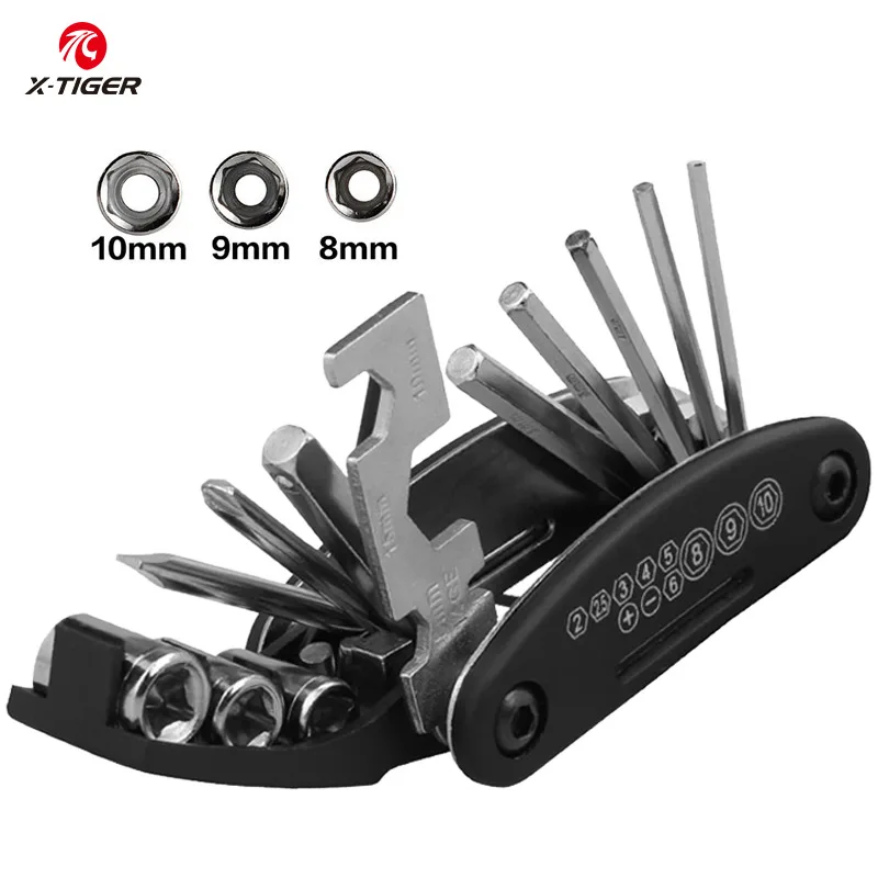 

X-TIGER 16 in 1 Multi-Function Bike Bicycle Cycling Mechanic Repair Tool Kit Bicycle Tool Set Folding Metric Repair Tool Set Kit