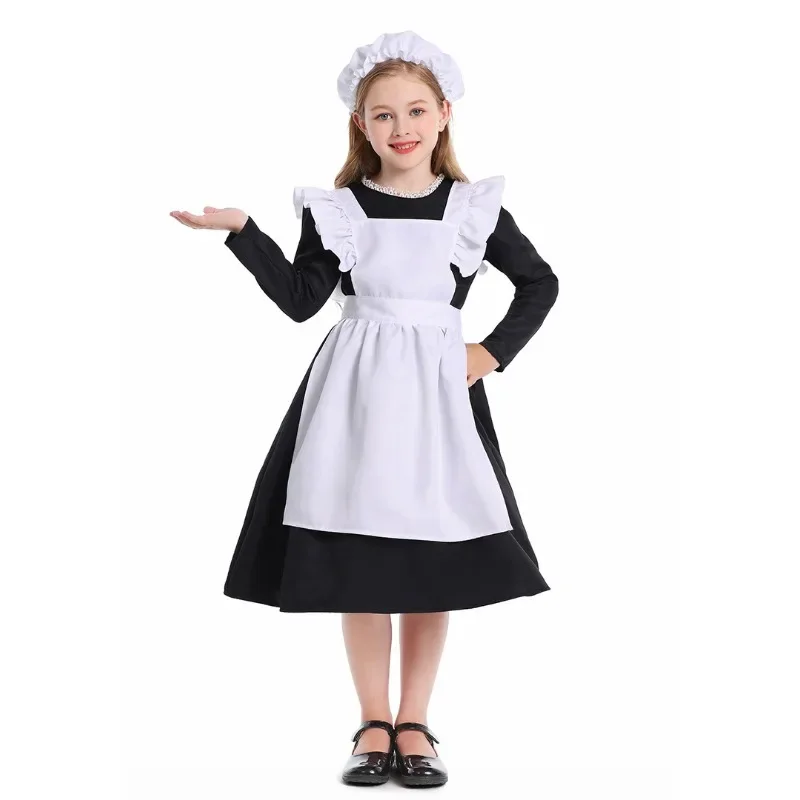 Vestido de sirvienta para niños, disfraces Colonial de granja de pueblo para niñas, disfraz de pradera pionera, disfraz de Halloween, Carnaval, traje de fiesta elegante