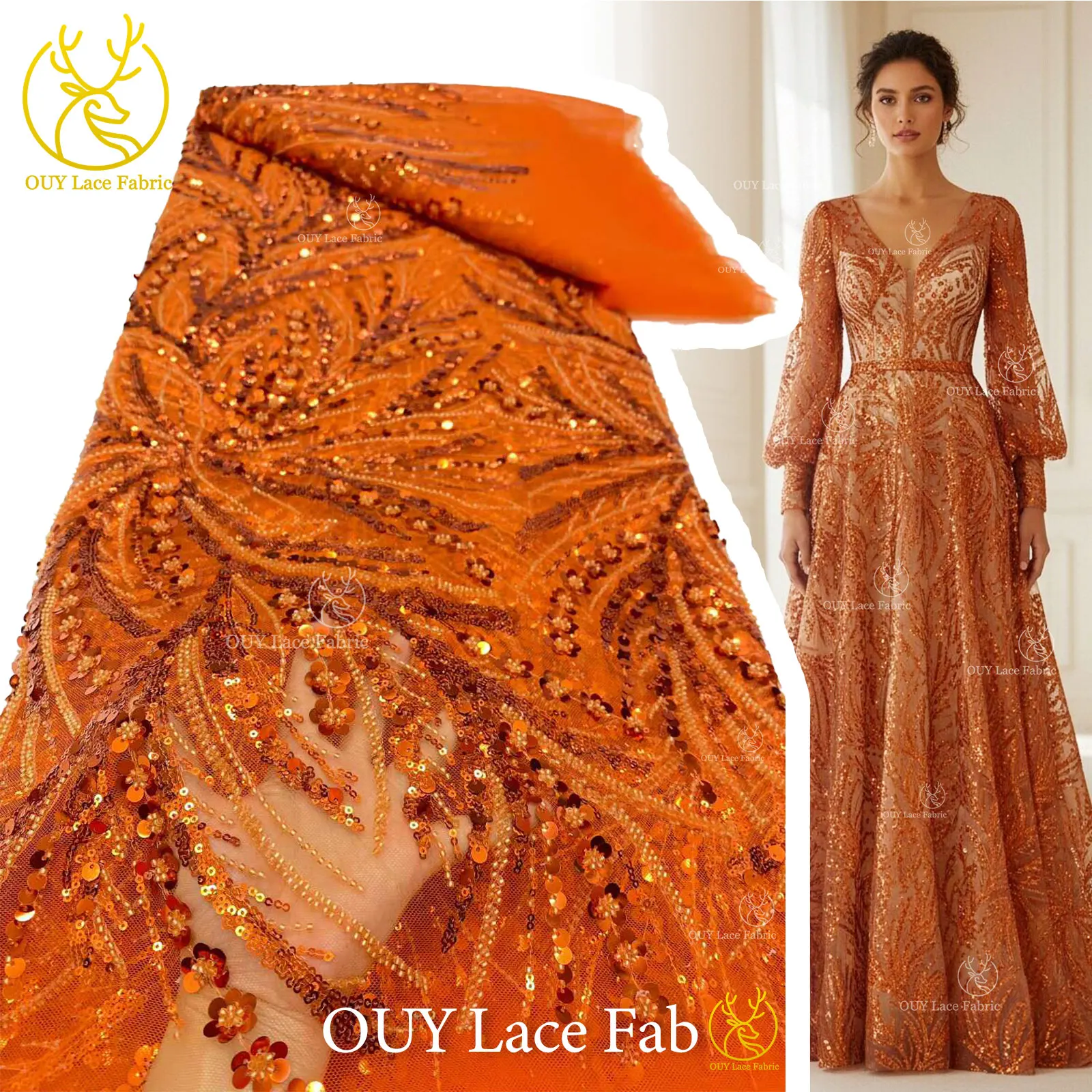 

2026 Luxury African Beaded Sequin Lace Fabric 5Yards French Nigerian Tulle Mesh Lace Fabric For Bridal Gowns and Evening Dresses