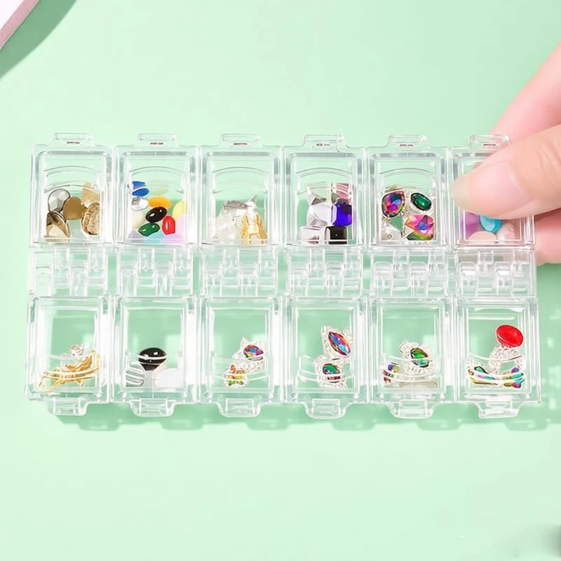 12 Grids Jewelry Accessories Storage Box Empty Case For Nail Art Decoration Rhinestones Beads Clear Pink Black White Color