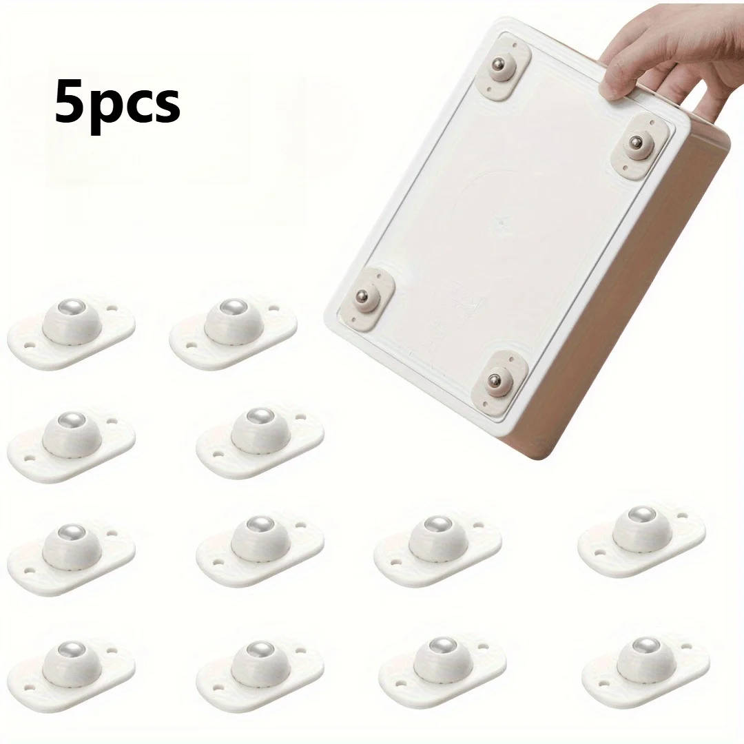 5PCS Self-Adhesive Rotating Universal Ball Casters with Metal and Plastic Pulley Wheels for Storage Box and Trash