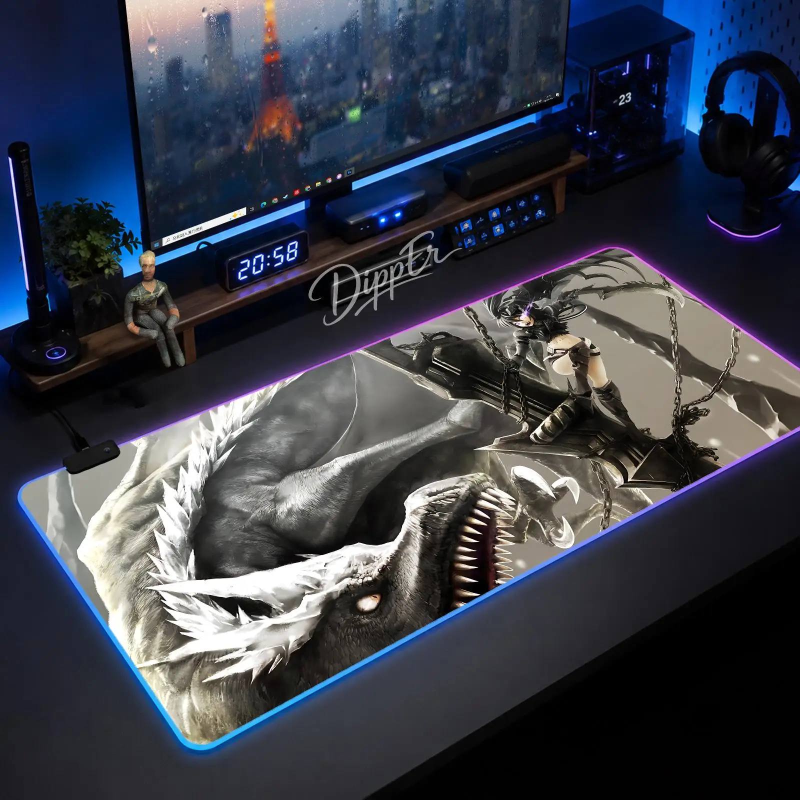 Black Rock Shooter Mouse Pad Large Size LED Glowing Table Pad XXL Gaming Non-slip Rubber Mat With Backlight
