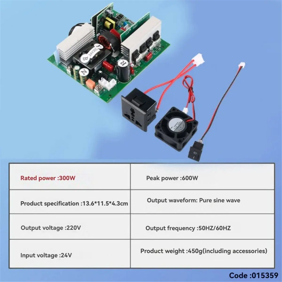 300W Pure Sine Wave Inverter 24V to 220V Inverter Module High-Power Inverters for Home Vehicles