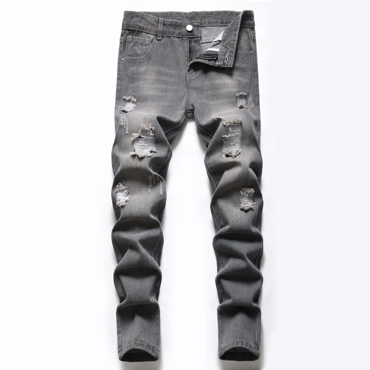 

Hole Jeans Boy Children Straight Pants Mid Waist Pockets Distressed Washed Trousers Big Kids Ripped Denims 2025 Streetwear
