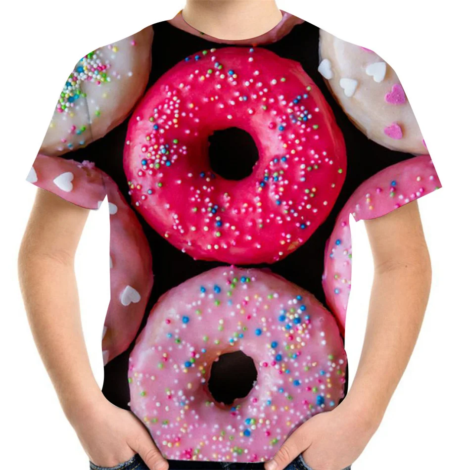 

Boys Girl Fashion Food Colorful Donut T-Shirt Summer 4-20Y Teen Children 3D Print Birthday Gift Clothes T Shirt Kids Cool Tshirt