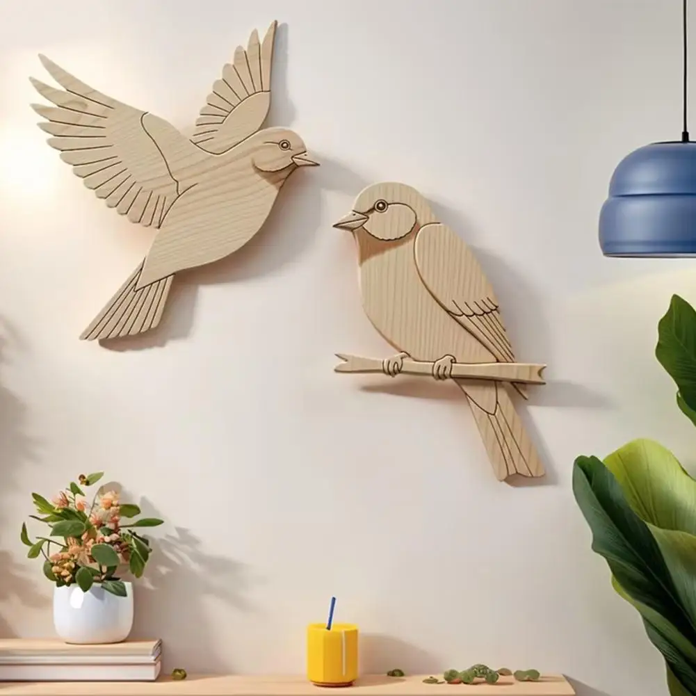 

2 Pcs Wooden Sparrow Wall Art And Bird on Tree Branch No Hole Wall Hanging Decor for Living Room Bedroom Kitchen Office