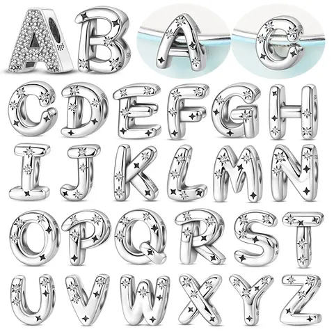 925 Silver 26 Starlight Letters A-Z Alphabet Charms Bead Fit Original Charms Silver Bracelet DIY Fine Jewelry For Women Gift HOT