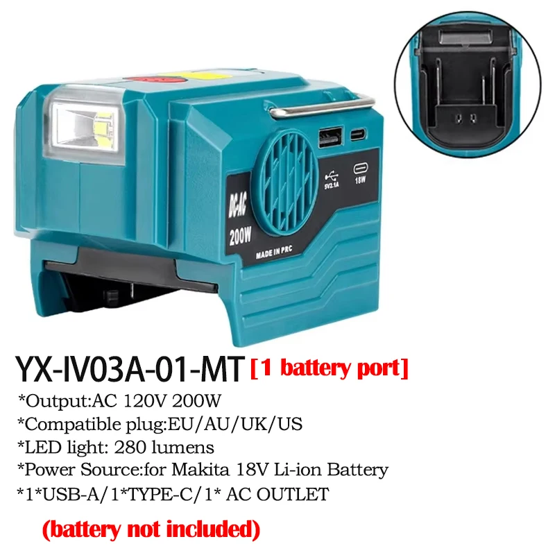 マキタ 18V バッテリー用 200/350W パワーインバーター 4 ポート DC
