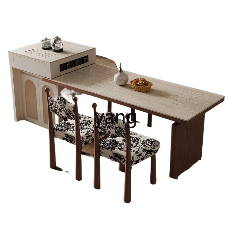 

ZL rock slab retractable island table integrated home open western kitchen