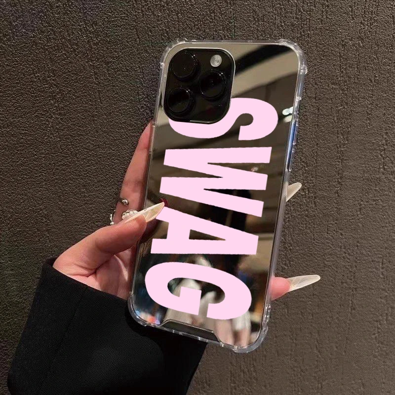 Einfache rosa Buchstaben Spiegel Acryl Weiche Handyhülle für iPhone 18 17 16 15 14 13 12 11 Pro Max 17 Air XS X XR 7 Plus Stoßfängerhülle