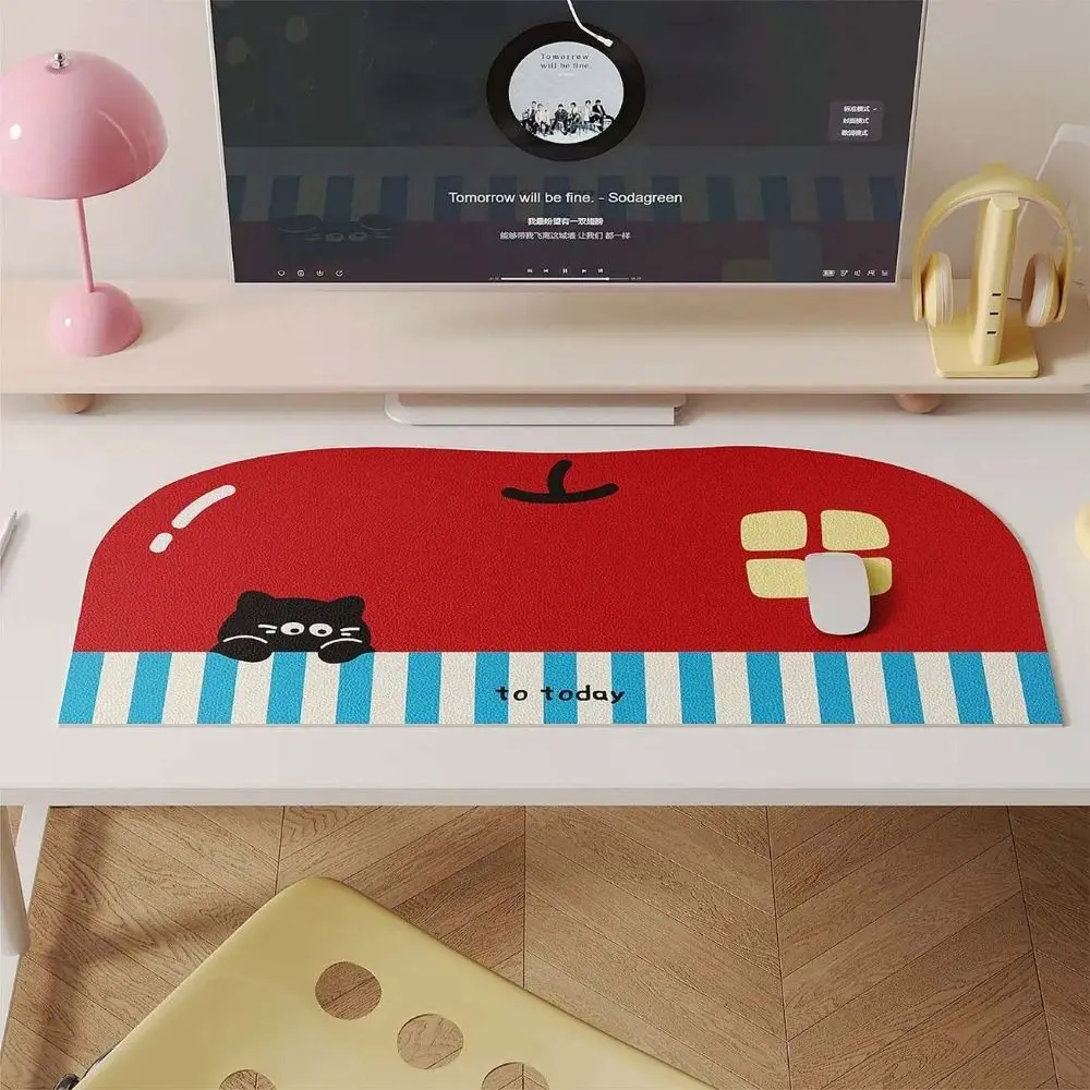 Durable Extra Large Kitty Mouse Pad PU Waterproof Desk Pad Irregular Non Slip Desk Pad Protector for Office and Home