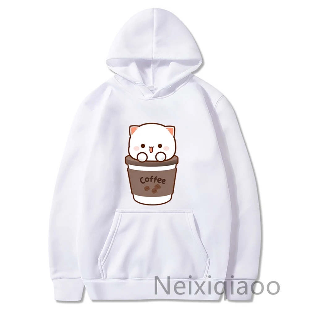 Plus Size Kawaii Peach and Goma Hoodie Women Men Harajuku Cute Cat Hoodies Autumn Winter Funny Coffee Graphic Hooded Sweatshirt