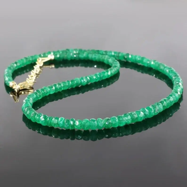 

Natural beryl Emerald Beaded Necklace - AAA+ Quality 2*4mm Round Faceted