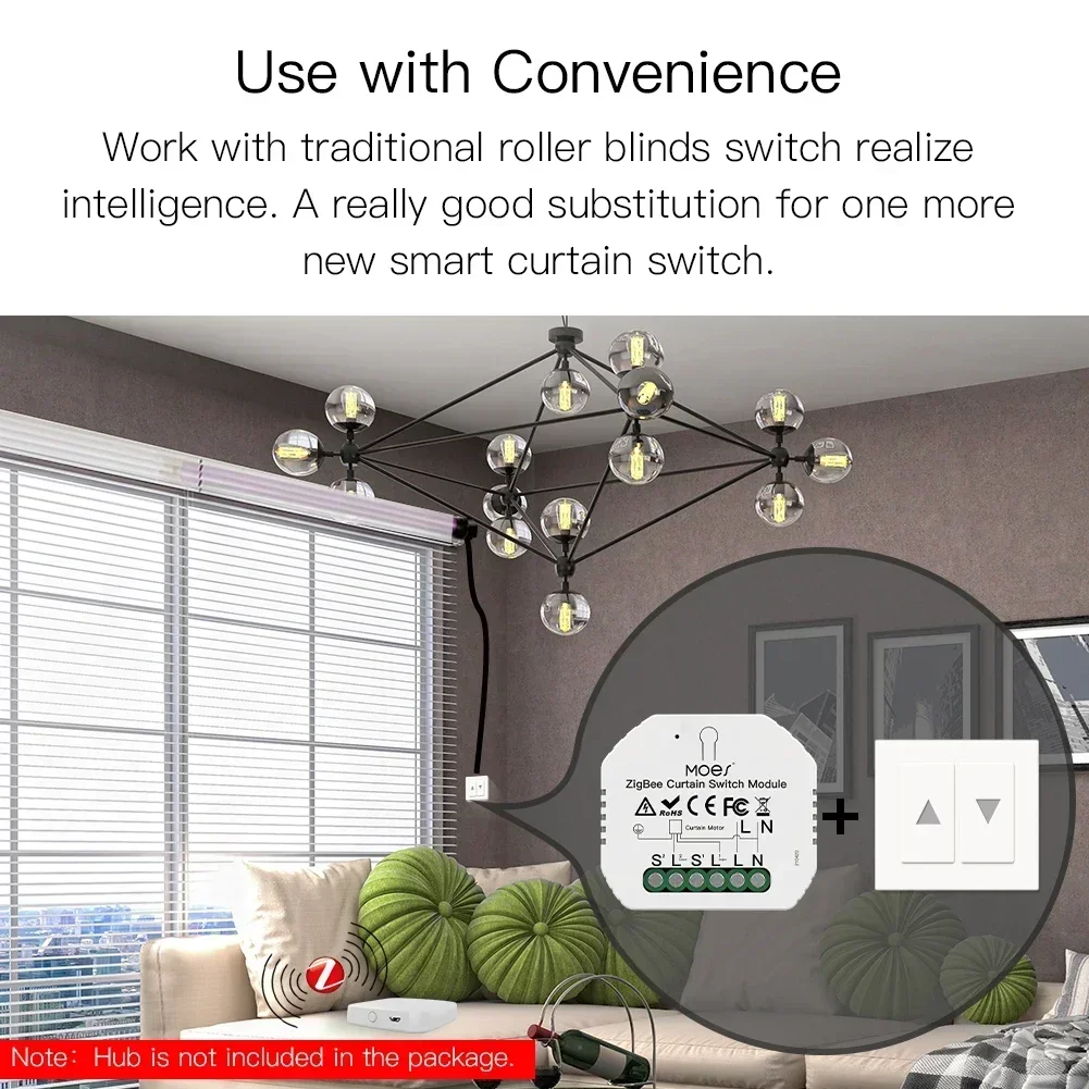 MOES ZigBee 3.0 Smart Curtain Switch Module Motorized Roller Shutter Blinds Motor Tuya Smart Life Alexa Echo Google Home