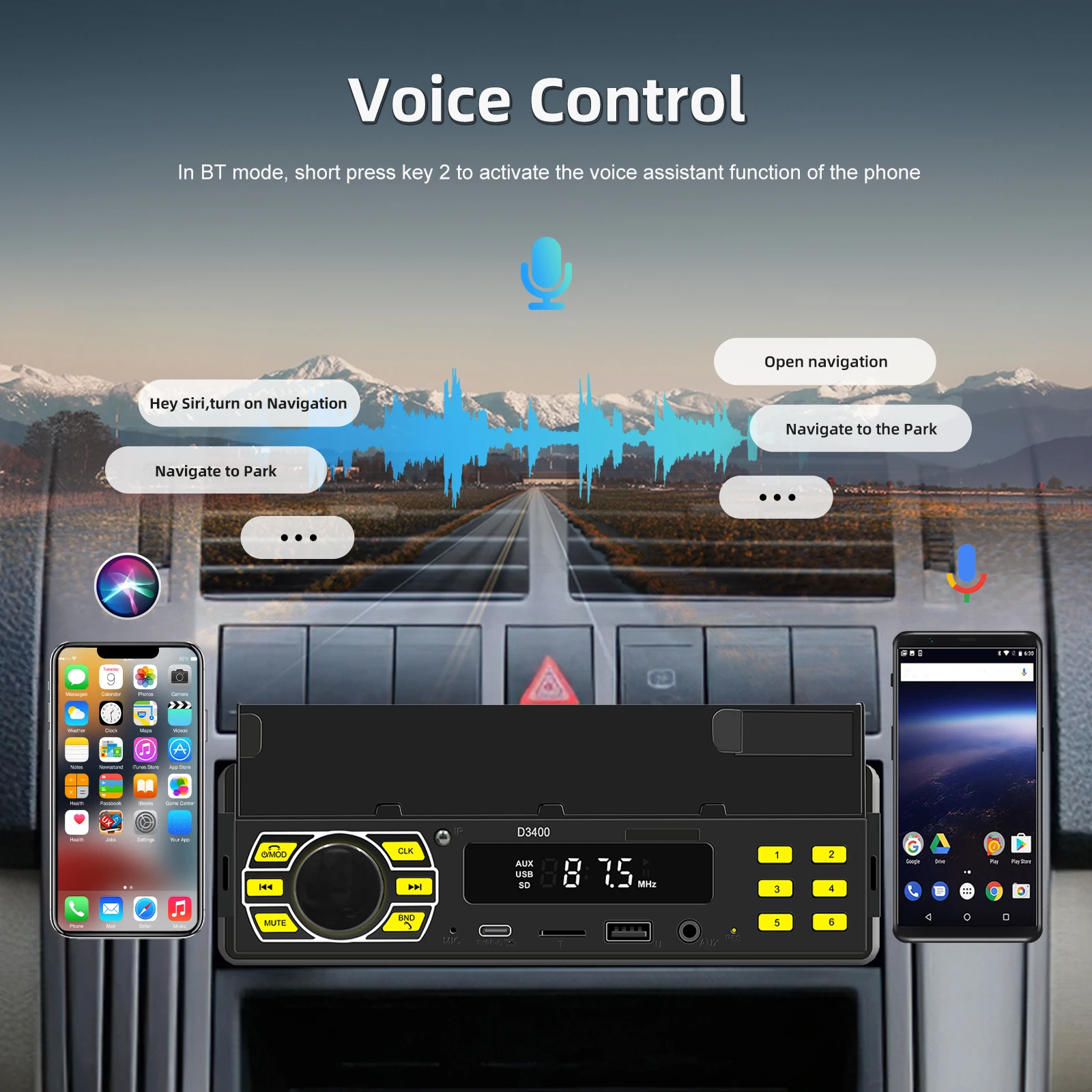 Podofo 1Din مشغل MP3 بلوتوث العالمي راديو السيارة مشغل وسائط متعددة U القرص/AUX In/TF بطاقة صوت السيارة مع حامل هاتف المحمول