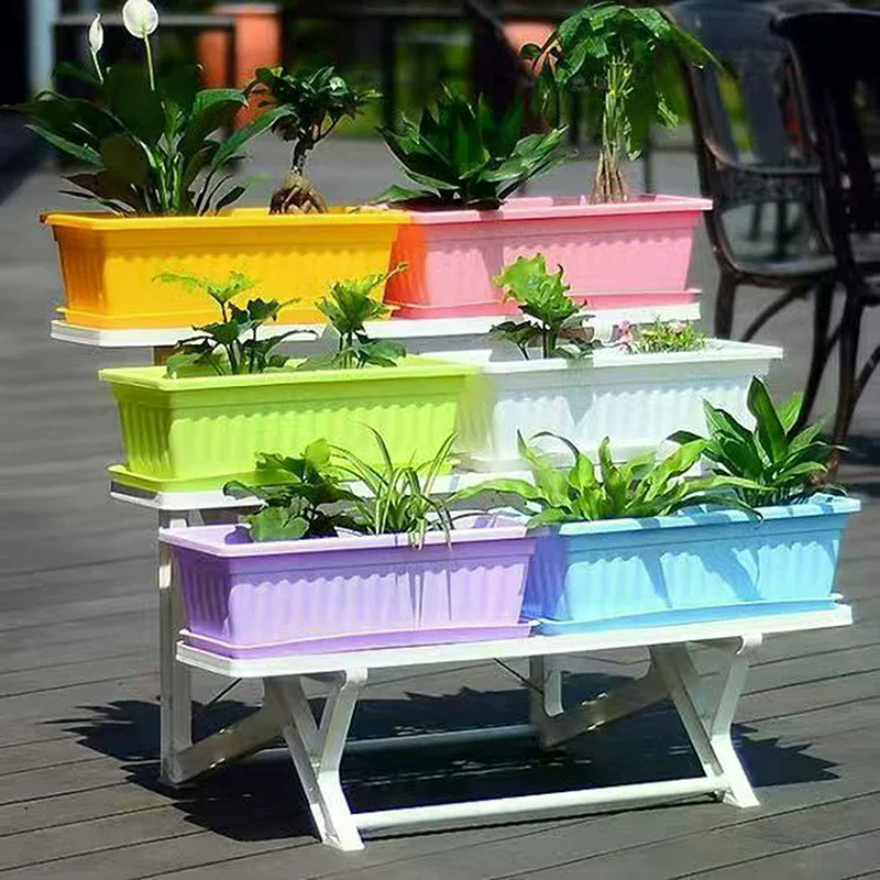Breathable Plastic Rectangular Flowerpots 1Set Vegetable Planters For Balcony Indoor Gardening Plant Pot Home Garden Decor