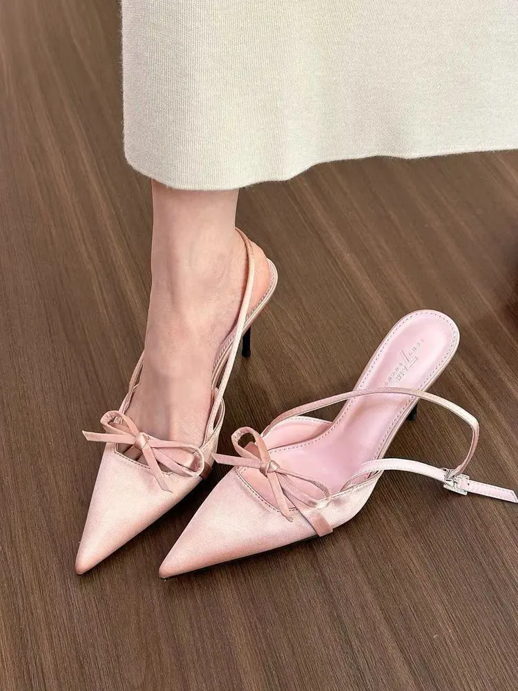 Sandalias de Punta cerrada para mujer, zapatos de tacón alto, color Beige, cómodos, de terciopelo, color negro, 2024