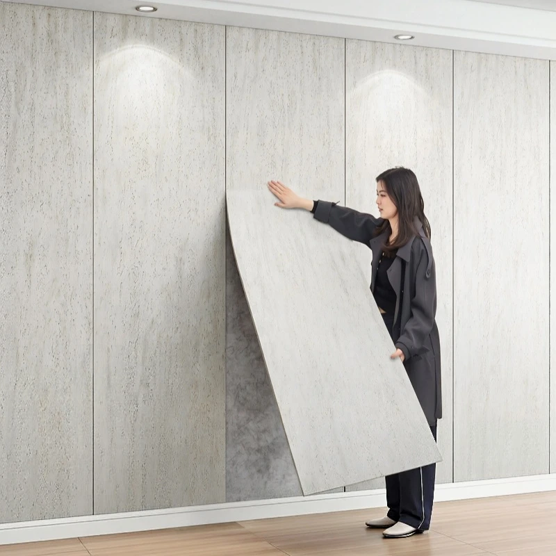 Luxe Faux Roman Travertine Slate Self-adhesive Wallpaper 3D Textured Thickened Peel & Stick Wall Coverings for Living Room Decor