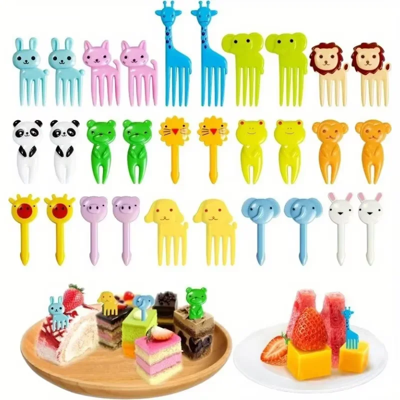 30Pcs Animal Food Selection, Reusable Cute and Fun Cartoon Animal Fruit Food Toothpicks, Fruit Salad Forks, Bento Box Accessorie