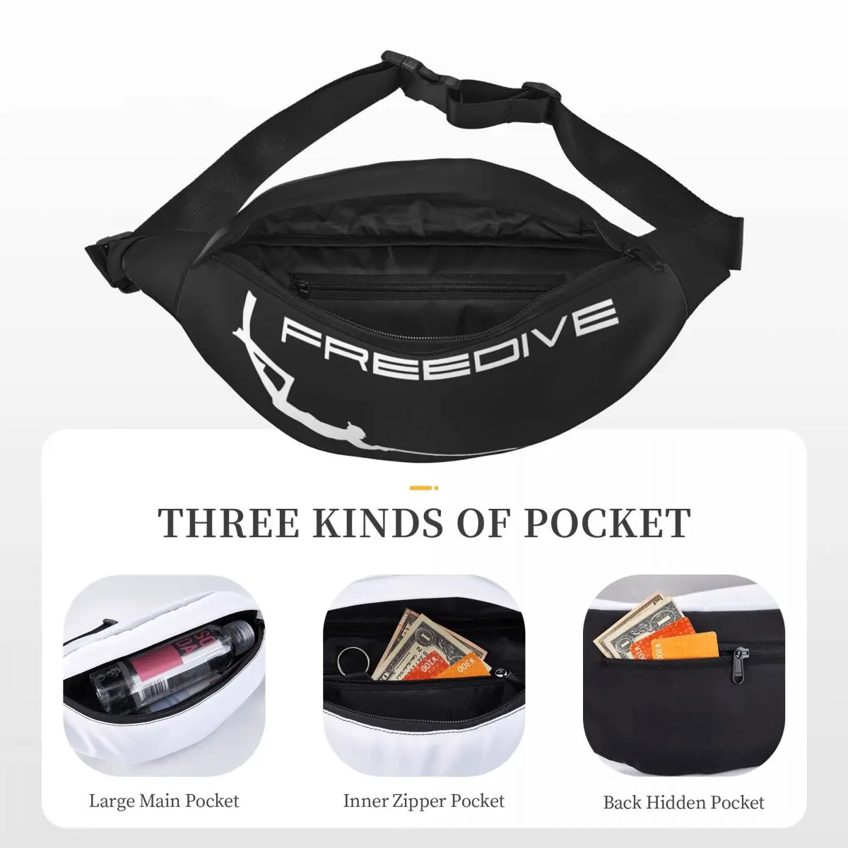 Unisex cintura saco para Freedive Player, sling crossbody sacos, peito pack, viagem curta, multifunções