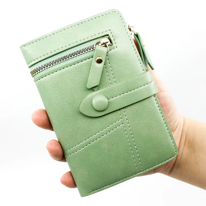 Wallet New Button Wallet Female Solid Color Thin Ladies Wallet Card Clip Short Purse Wholesale Three Fold Coin Purse