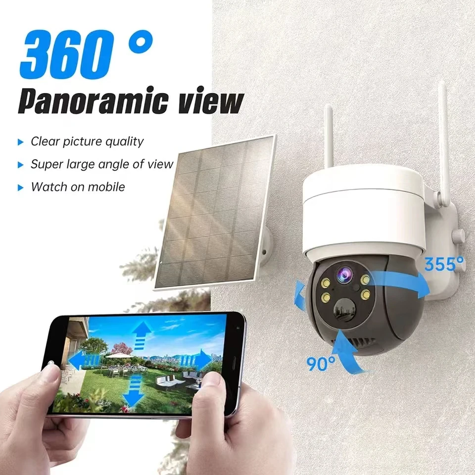 WIFI Solar Security Camera 3MP 360PTZ Motion Detection Outdoor Lightning-Protection Wireless HD APP Control Security Dome Camera