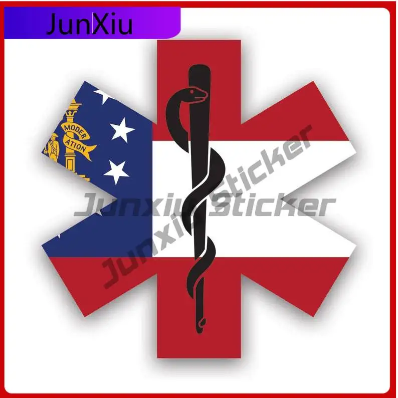 

Georgia Star Of Life Flag Sticker Uv Protected Ems Emt Emergency Meidcal Services Rod Of Asclepius Ga Car Sticker Vinyl Decal
